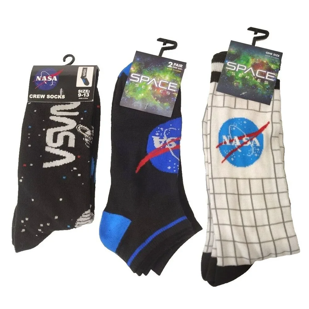 NASA Space Mens 4 Pair (2 Ankle/2 Crew) Novelty Sz 6-12 Socks NWT